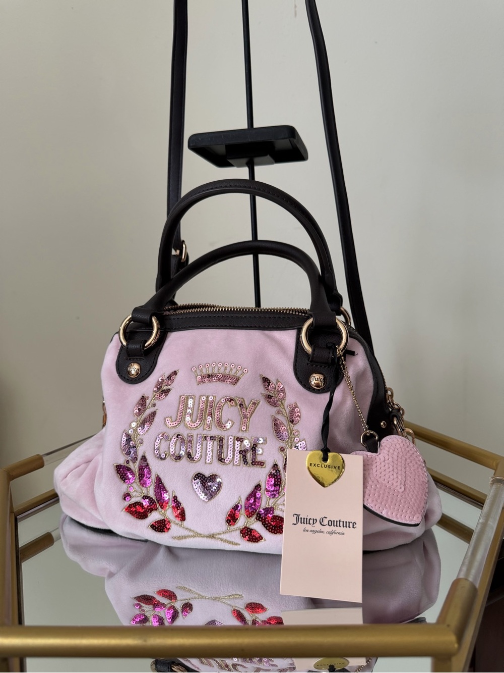 Juicy Couture Light Pink Embellished Mini Satchel with Black Handles